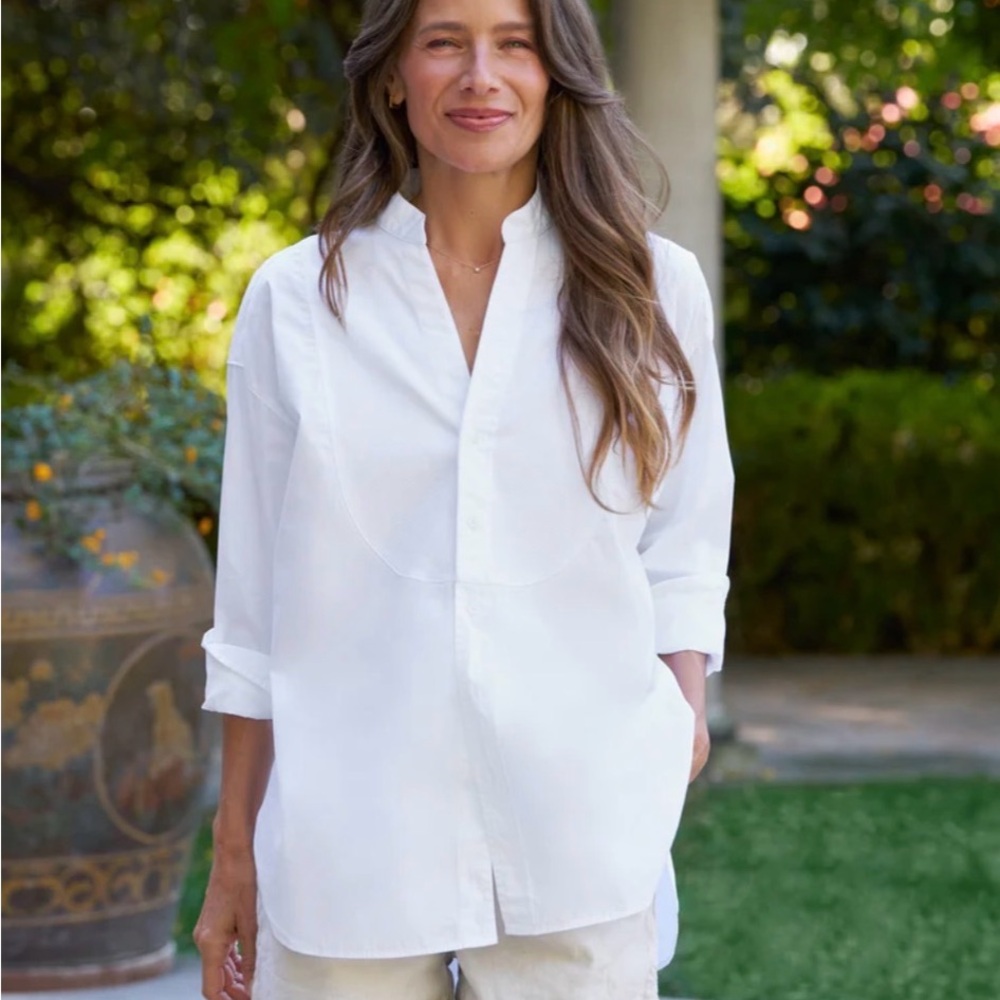 Frank & Eileen Victoria Italian Cotton Tuxedo Shirt Classic White Button Small